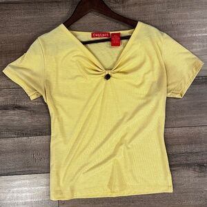 Contact New York Yellow V Neck Top with button, Size Medium